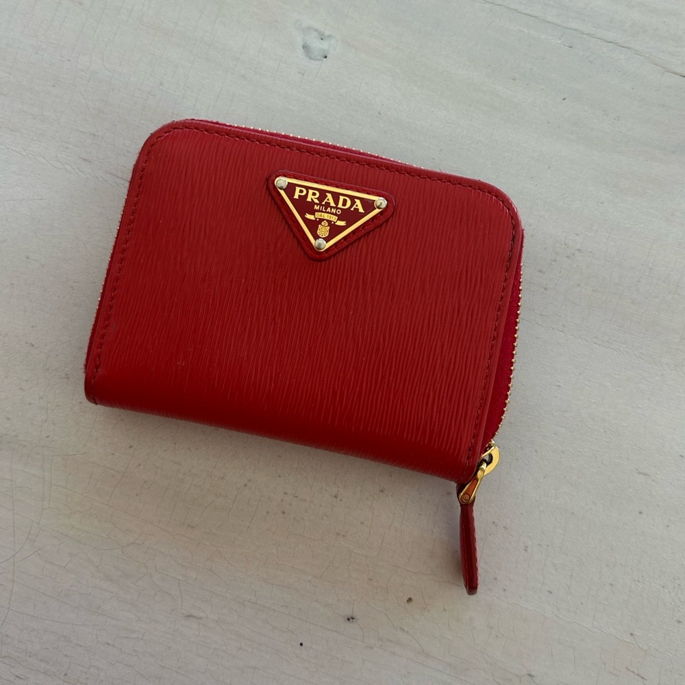 Prada Red Wallet with Gold Logo - Textured Saffiano Leather